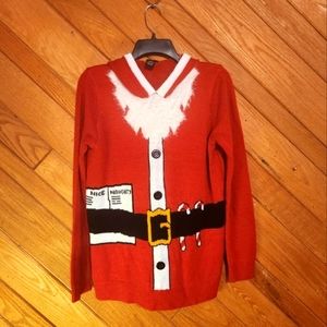 Rue 21 medium red hooded Santa Naughty Nice List Christmas sweater